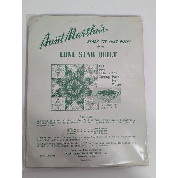 Precut Pieces Lone Star Quilt Kit by Aunt Martha's Studios - Picture 3 of 5
